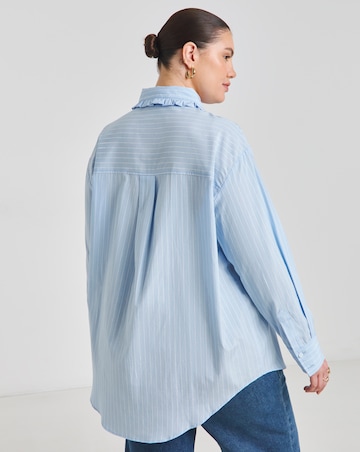 Blue Stripe Ruffle Trim Collar Shirt