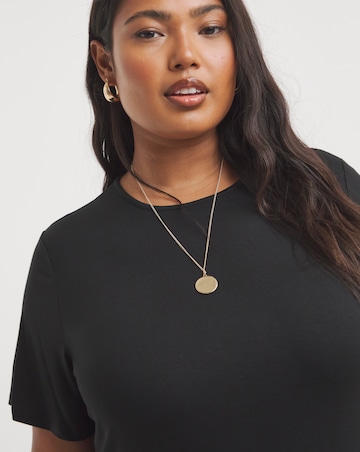 Black Viscose Elastane Midi T-Shirt Dress