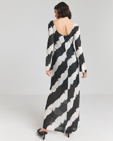 Mono Stripe Mesh Scoop Back Column Maxi Dress