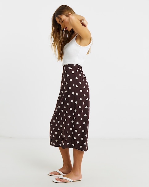 Chocolate Spot Fluted Skirt