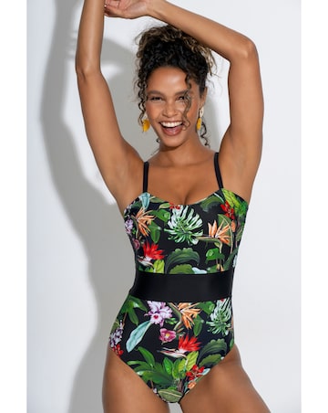 Pour Moi Palermo Panelled Tummy Control Swimsuit Black Tropic