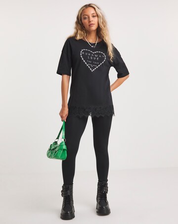 Black Runaway Love Oversized Lace Trim Tee