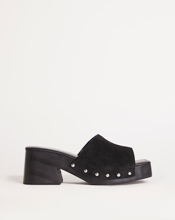 Sage Wooden Block Heeled Suede Clog Sandals Ex Wide Fit