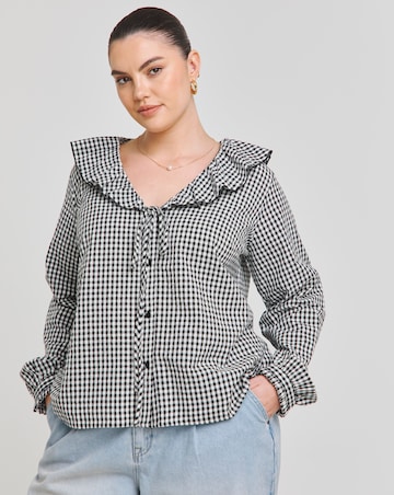 Simply Be Gingham Ruffle Button Through Blouse