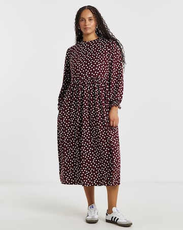 Spot Print Supersoft Midi Dress With Shirred Cuff