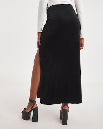 Black Side Split Velour Maxi Skirt