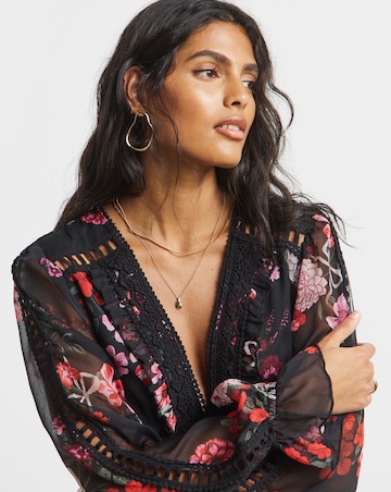 Simply Be Floral Lace Detail and Ladder Trim Maxi Dress