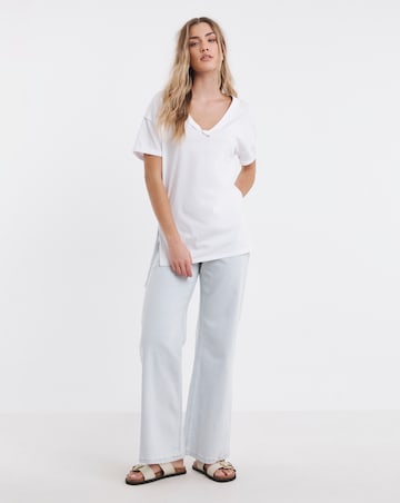 White Oversized Exposed Seam Pure Cotton V Neck T-Shirt
