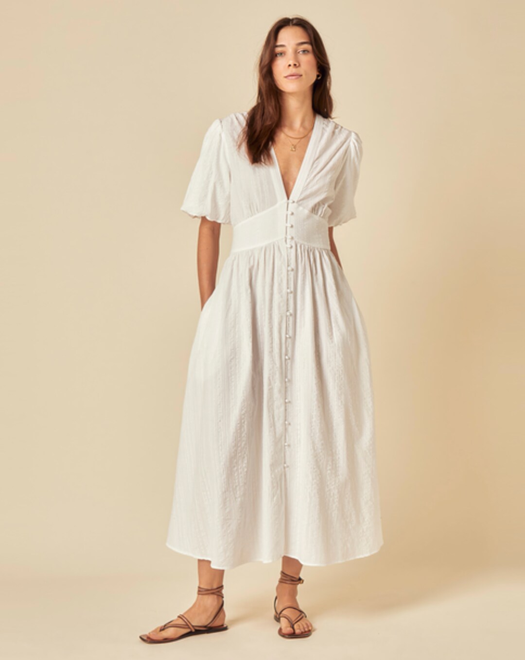 cream ditsy floral lia midi dress Lia Floral Midi Dress in Sage