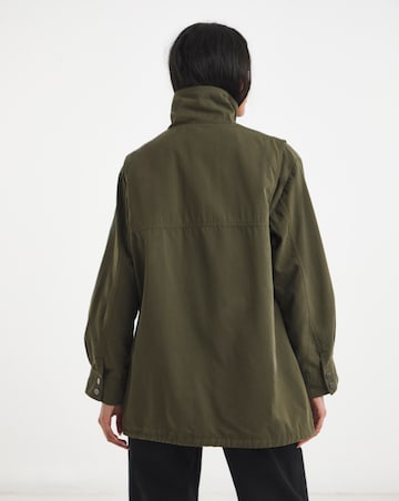 Khaki Funnel Neck Lyocell Jacket