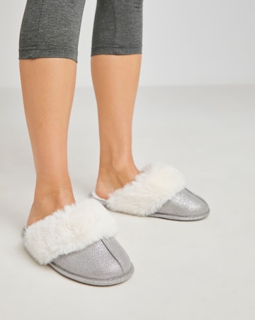 Elyse Faux Fur Mule Slippers Wide E Fit