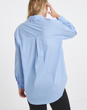 Blue Stripe Shirt with Pearl Trim Detailing