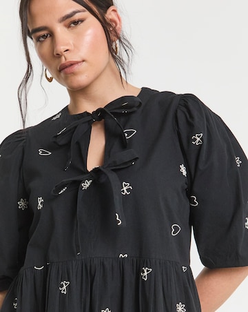 Simply Be Black Embroidered Bow Front Midi Dress