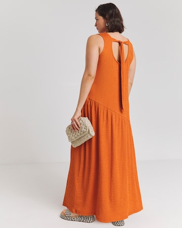 Simply Be Burnt Orange Textured Jersey Asymmetric Maxi Dress With Tie Back