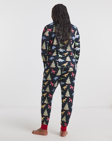 Chelsea Peers Jersey Crew Neck Christmas Dinosaur Print Pyjama Set