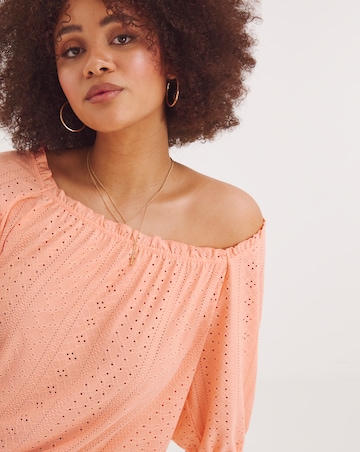 Coral Jersey Broderie Square Neck Top