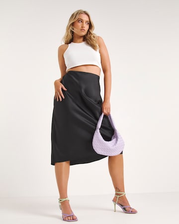 Black Elasticated Waist Premium Satin Midi Skirt