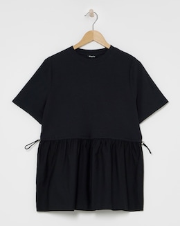 Simply Be Black Jersey Poplin Mix Drawstring Waist Smock Top