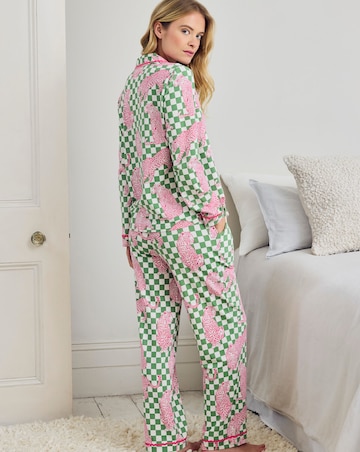 Chelsea Peers Organic Cotton Classic Pyjama Set Checkerboard Leopards Print