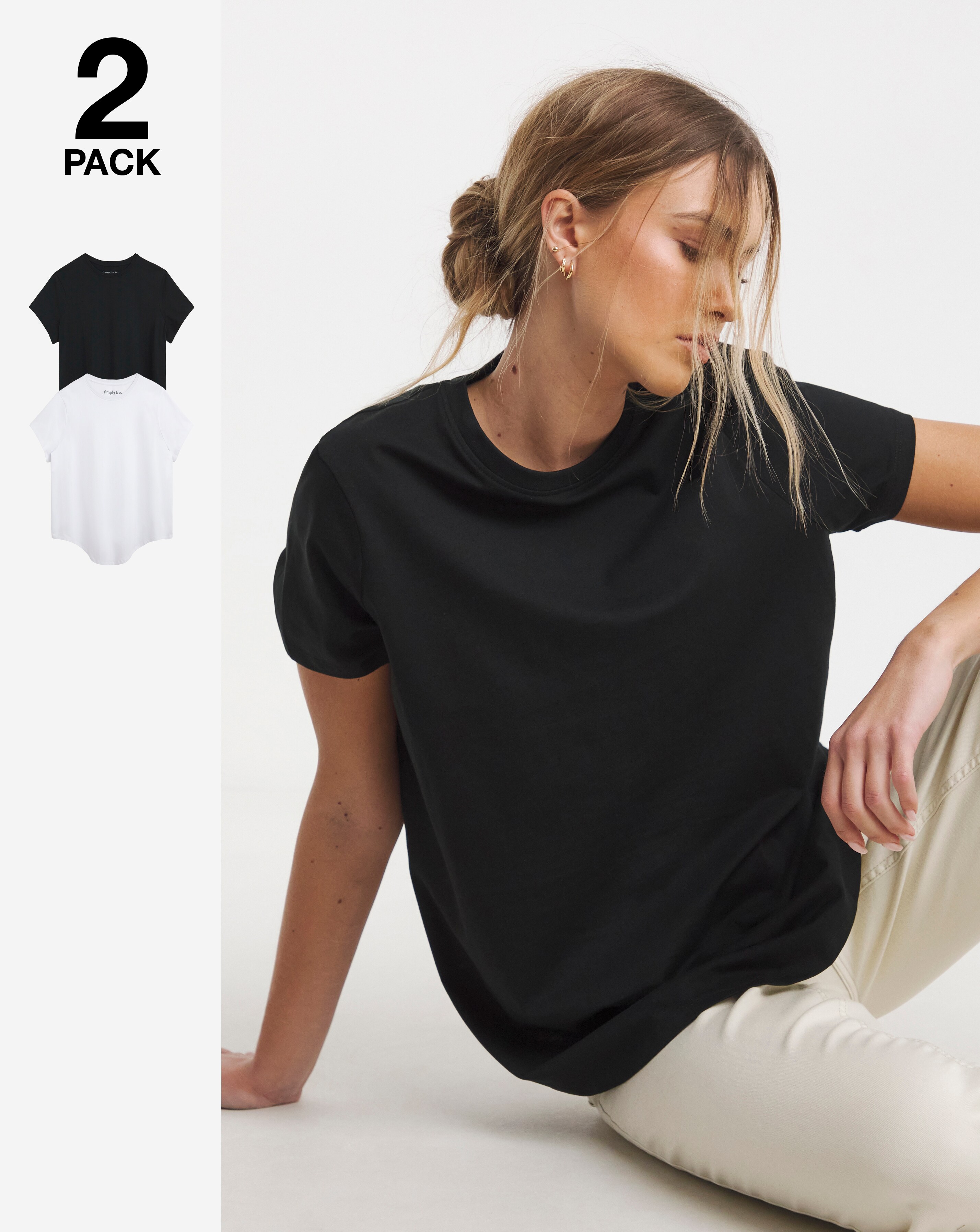Black & White 2 Pack Pure Cotton Curved Hem Longline T-Shirt
