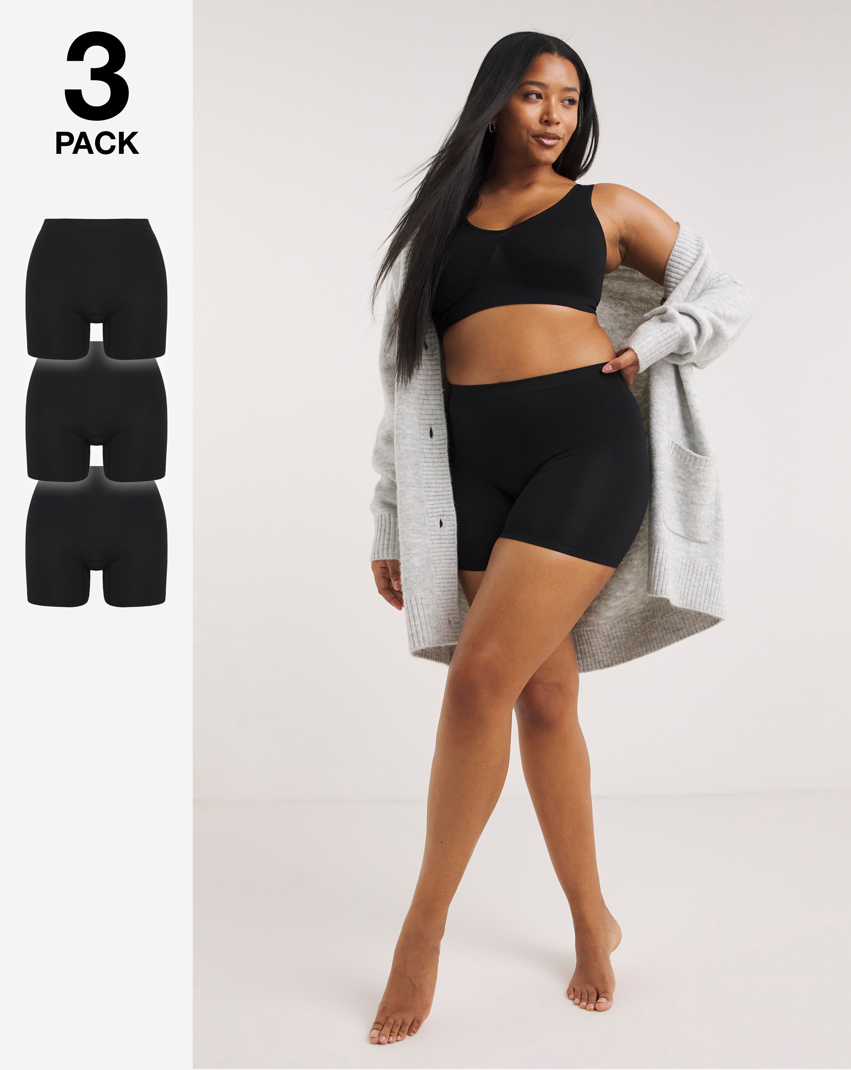 Pretty Secrets (3 Pack) Seamless Comfort Shorts Black