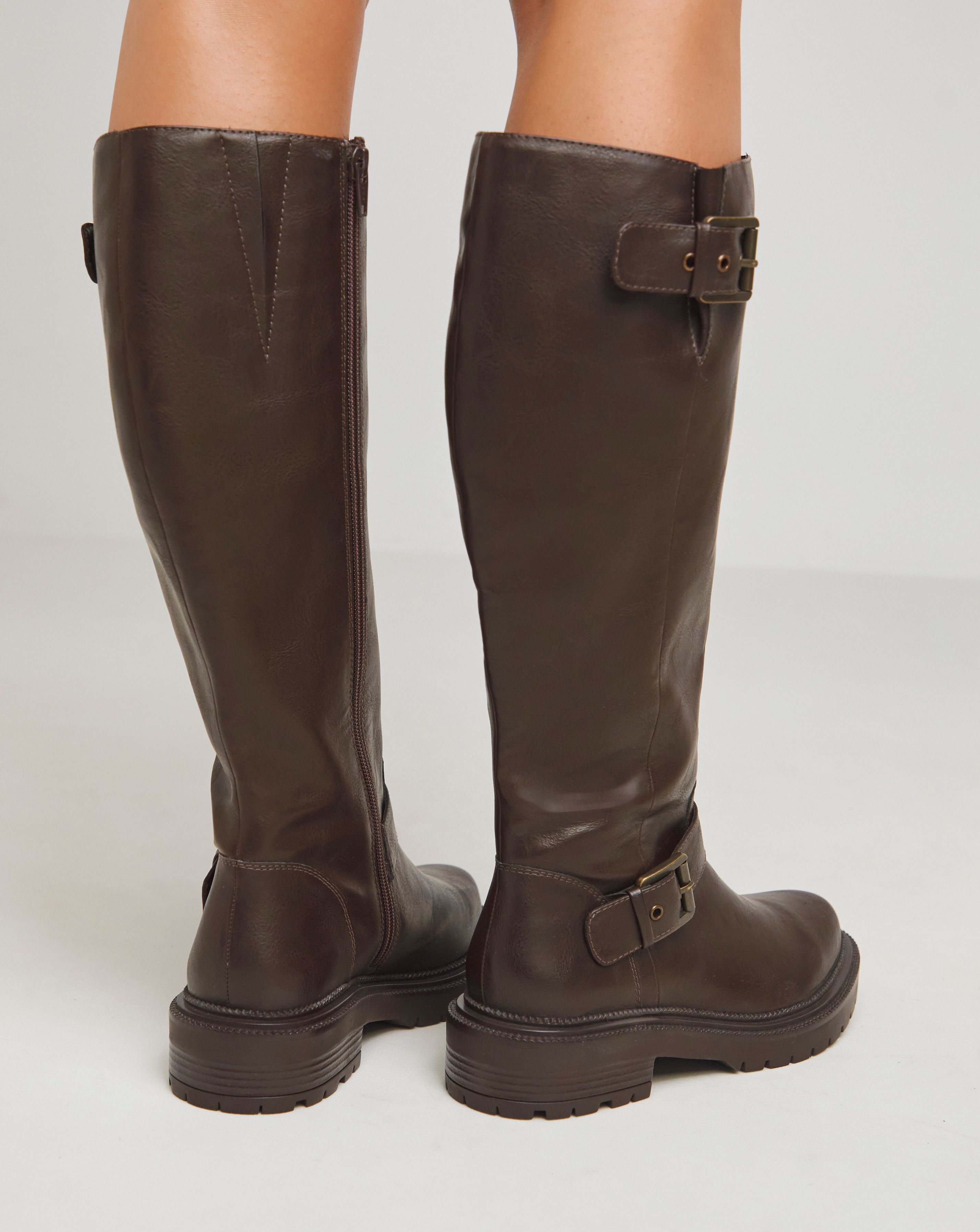 Eden Buckle Detail Knee High Boots Extra Wide EEE Fit Curvy