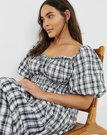 Simply Be Mono Check Midi Dress With Shirred Bodice