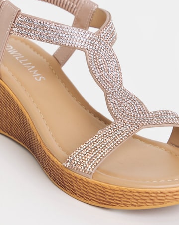 Aziz Sparkly T Bar Wedged Sandals - Wide Fit (E)