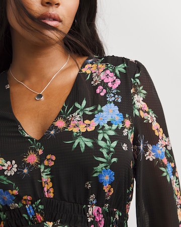 Floral Print Long Sleeve Frill Tiered Midi Dress