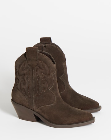 Angelique Embroidered Leather Ankle Western Boots - Wide Fit (E)