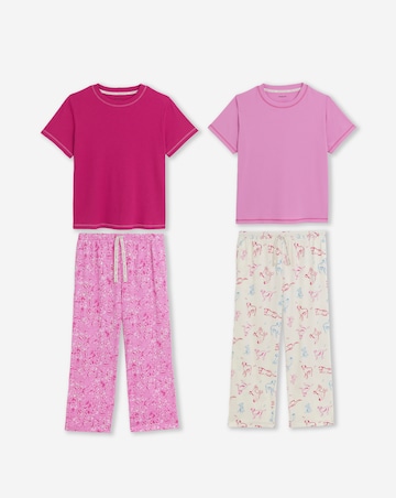 Simply Be (2 Pack) Dog Print Ribbed T-Shirt Pyjama Sets