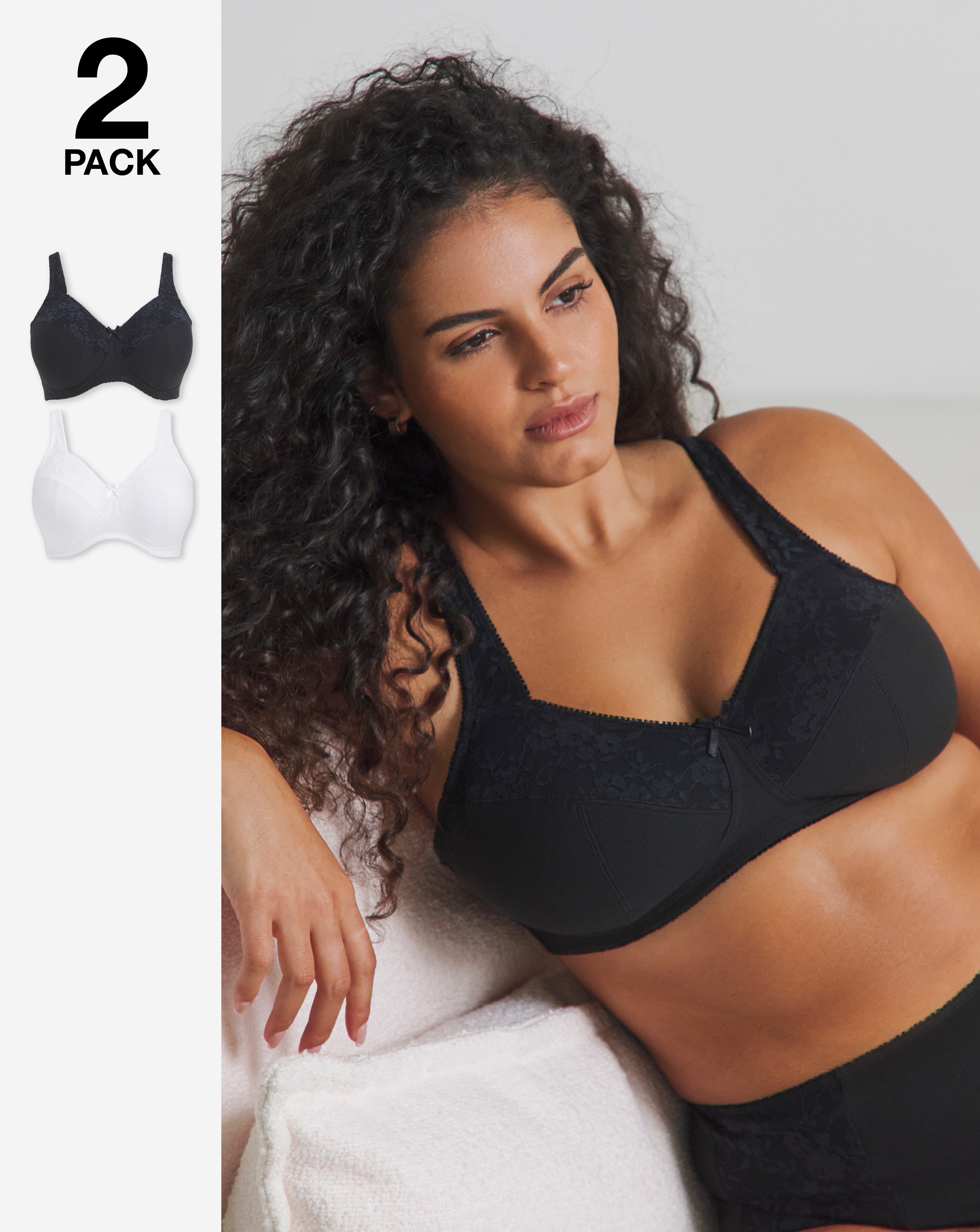 Pretty Secrets (2 Pack) New Sarah Cotton Non Wired Bras (B-G) White/Black