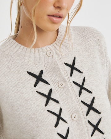 Native Youth Cross Stitch Knitted Cardigan