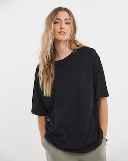 Black Oversized Slouchy Pure Cotton Crew Neck T-Shirt