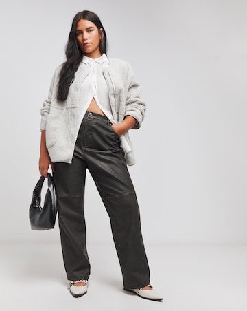 Washed Black PU Straight Leg Trousers