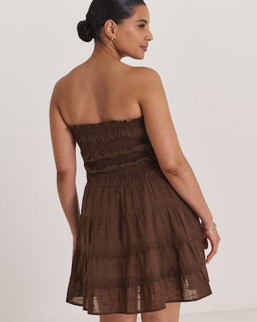 Cotton Bandeau Mini Beach Dress Chocolate