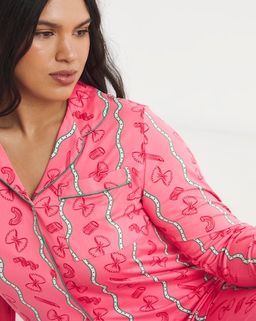 Chelsea Peers Classic Button Up Pyjama Set Pasta Stripe Print