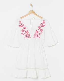 Simply Be White and Pink Embroidered Smock Dress