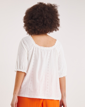 White Jersey Broderie Square Neck Top
