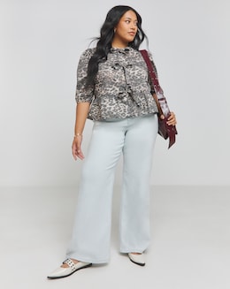 Leopard Tie Front Puff Sleeve Smock Top