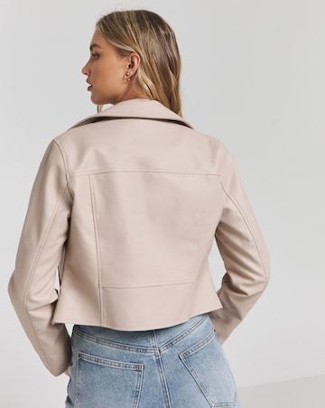Simply Be Neutral Faux Leather Essential Biker Jacket