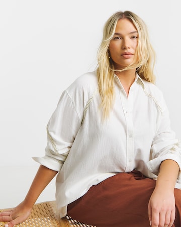 Simply Be Ivory Artisan Long Sleeve Relaxed Shirt With Lurex Trim