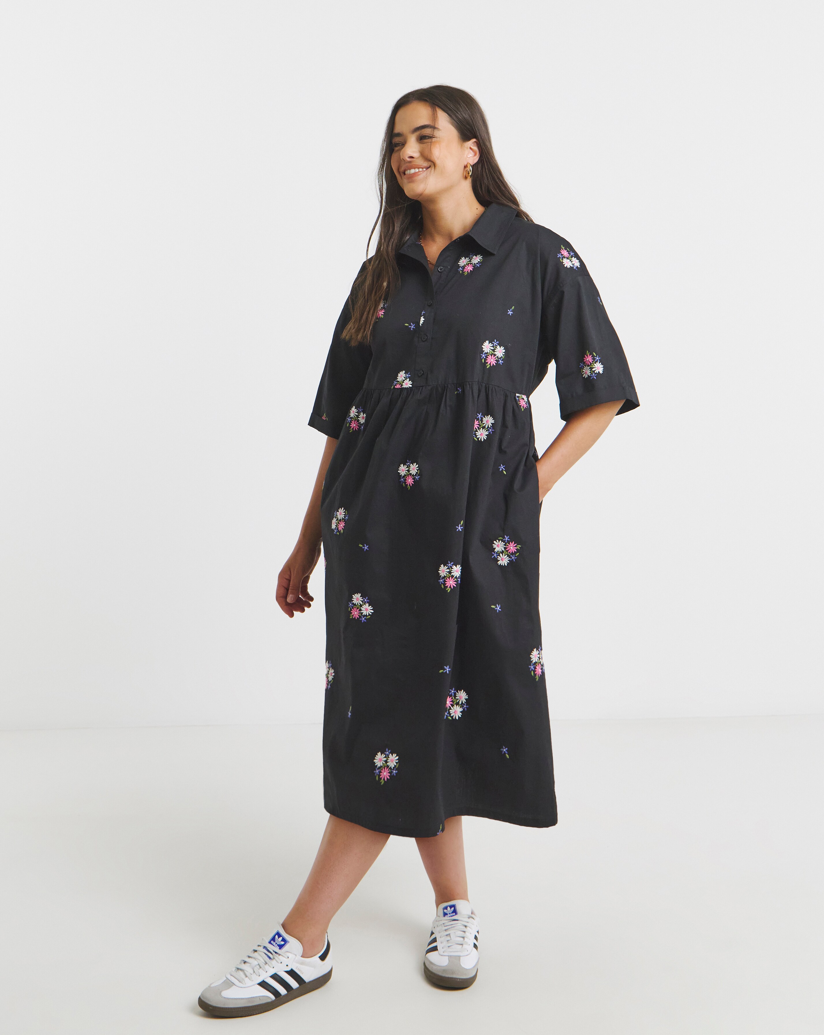 Simply Be Floral Embroidered Midi Shirt Dress
