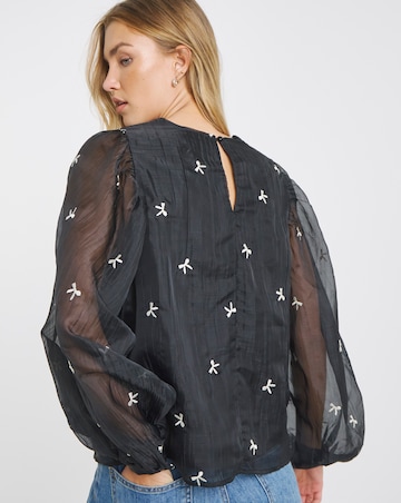 Simply Be Black Organza Embroidered Bow Blouse