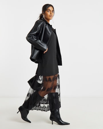 Simply Be Black Lace Hem Overlay Slip Dress