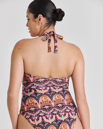 Simply Be Cut Out Halterneck Patterned Swimsuit