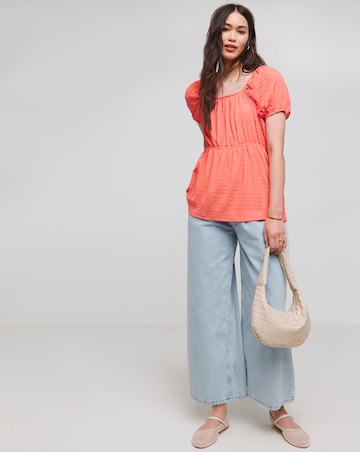Simply Be Coral Short Sleeve Textured Top