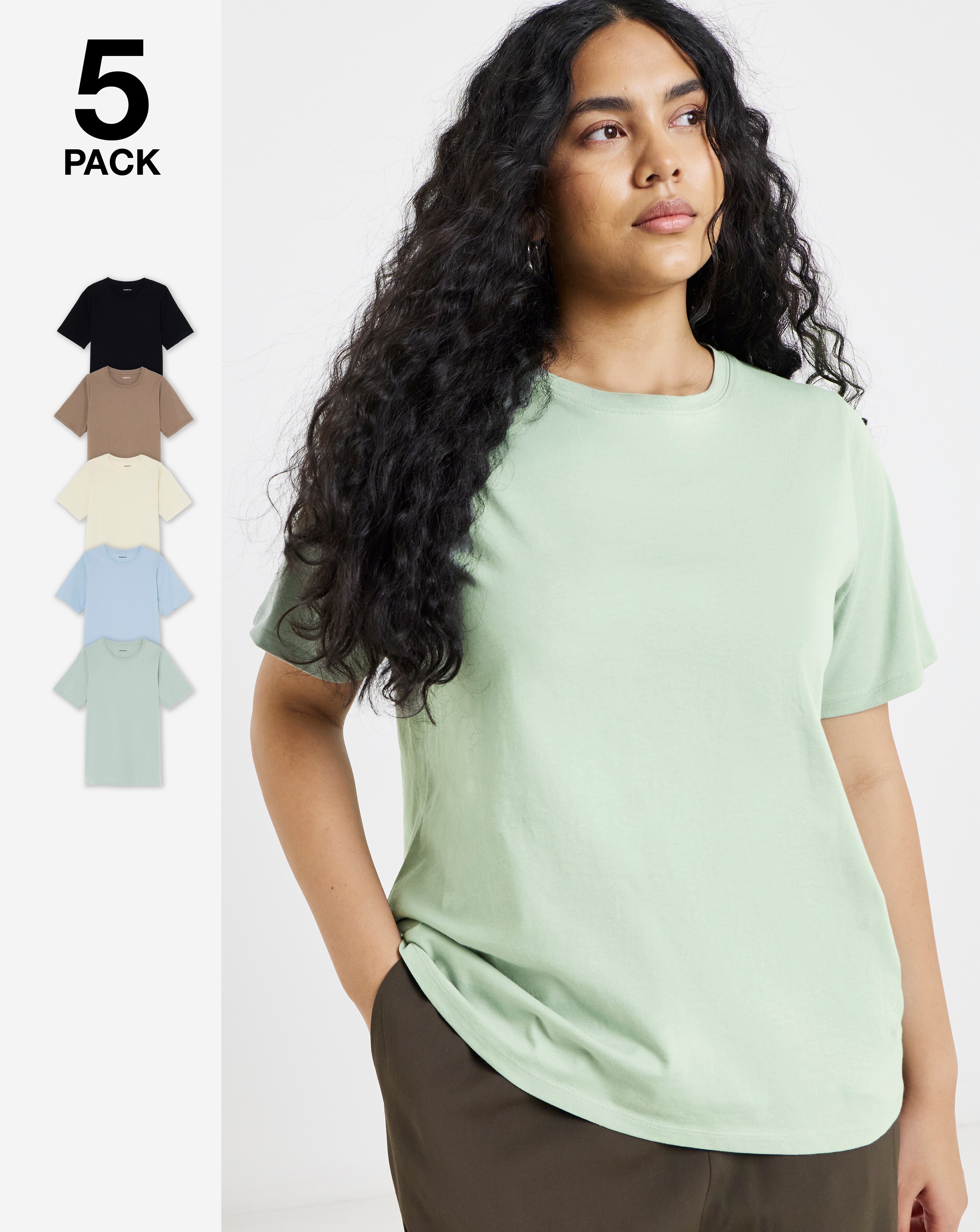 Simply Be Ecru, Blue, Sage, Chocolate & Black Crew Neck T-Shirts