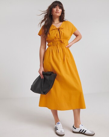 Native Youth Orange Tie Front Detail Seersucker Midi Dress