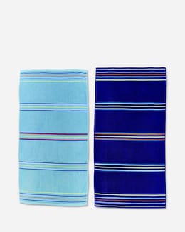Catherine Lansfield Cotton Rainbow Beach Towel Pair - Light &amp; Dark Blue